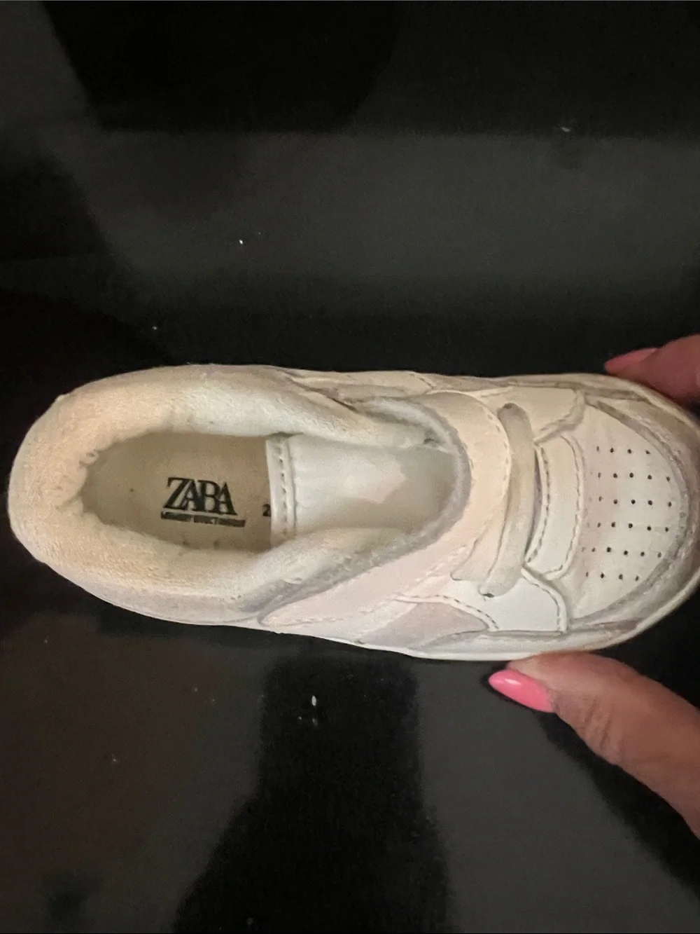 Zara Kids White Velcro & Elastic Lace Sneakers with Gum Sole